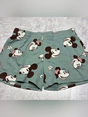 Minnie Mouse Print Green Cotton Lounge Shorts